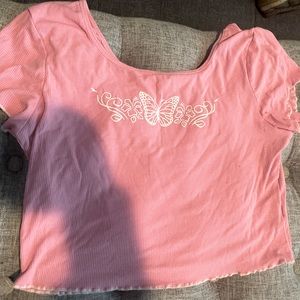 Pink cropped butterfly top, size medium, Romwe